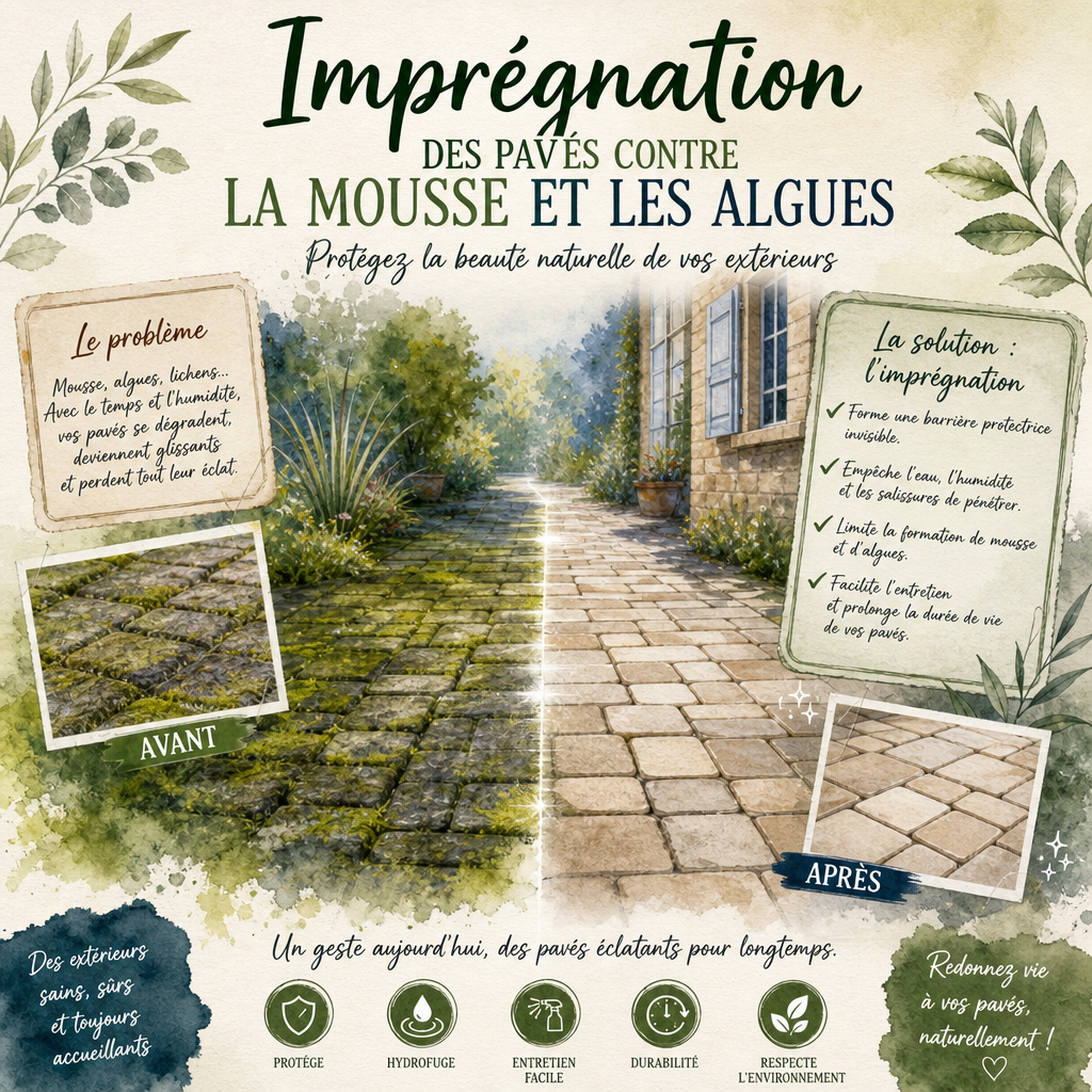 Imprégnation des pavés contre la mousse et les algues