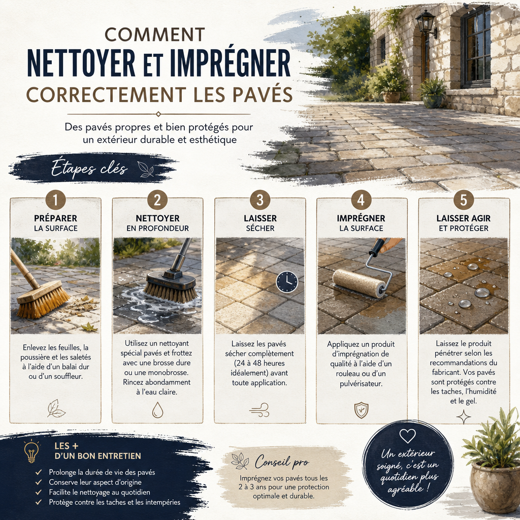 Comment nettoyer et imprégner correctement les pavés