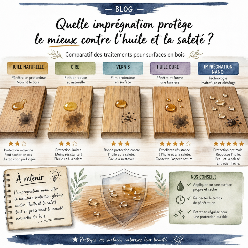 Quelle imprégnation protège le mieux contre l’huile et la saleté ?